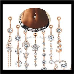 Bell 7/10 unids/set 14G anillos colgantes para ombligo para mujeres niñas 316L acero quirúrgico curvado ombligo Piercing corporal en forma de pesa Je