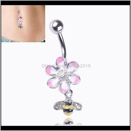 Bell Drop Delivery 2021 Roestvrij stalen bijen Flower Druppelolie Anti-allergische navelringen Body Navel Piercing sieraden UGTB2