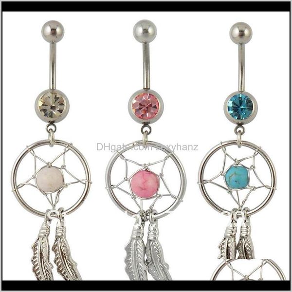 Bell Drop Delivery 2021 Vente en gros - Dream Catcher Dangling Nombril Anneaux Nombril Anneau Corps Piercing Bijoux 14G Ekhn7