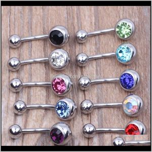 & Bell Rings Body Jewelry Drop Delivery 2021 316L Surgical Steel Single Crystal Rhinestone Belly Button Navel Bar Ring Piercing 50Pcs Lot Y8C