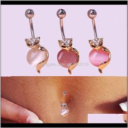 Anillos de campana Entrega de gotas 2021 Mujeres Lindo Sexy Crystal Dangle Pink Belly Button Bar Anillo de ombligo Acero quirúrgico Cuerpo Piercing Opal Forma Joya