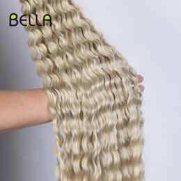 Bella profunda crochet cabello extensiones sintéticas de cabello 32 pulgadas naturales longitud suave cabello rubio color rubio cabello para mujeres
