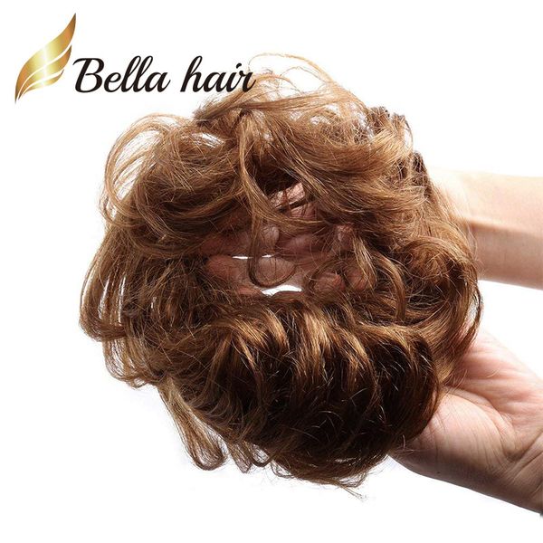 De vrais cheveux humains Scrunchie Bun Up Do Hair Pieces Wavy Curly ou Messy Ponytail Extension Couleur naturelle 4 8 27 30 60 613 Argent Gris Rose Bella