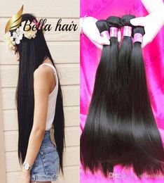 Bella Hair 4 piezas 11A doble trama un donante brasileño 100 paquetes de cabello humano virgen peruano tejido recto sin procesar indio crudo 6709214