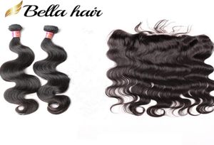 Bella Hair 8A Lace frontale sluiting met haarbundels onbewerkte maagdelijke Braziliaanse uitbreidingen Natuurlijke zwarte kleur Body Wave Human2955012