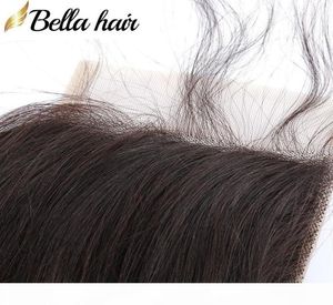 Bella Hair HD Lace Fermeure 4x4 100 Human Virgin Hair Ferture Middle Tree partie Top Top Lôtières avec Baby Hair Natural Color4765114