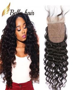 Bella Hair Fermeture de base en soie pré-épilée 3 couches de cheveux humains brésiliens vierges 4x4 dentelle couleur naturelle qualité vague profonde 1220 pouces9730807