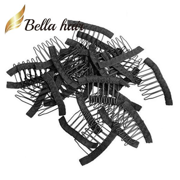 Bella Hair Professional 32 peines de peluca para pelucas, gorros para arreglar pelucas, clips de color negro Julienchina, peine de peluca de 6 dientes, clips de peluca con tela para hacer peluca