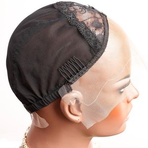 Bella Hair-peluca con malla frontal, gorros profesionales con correas ajustables y peines, encaje suizo, negro, marrón oscuro, violeta, S M L