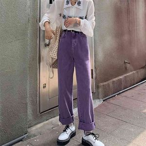Bella taille haute violet jean Harajuku coréen Ulzzang Denim pantalon sauvage quotidien décontracté fille pantalon ample Streetwear 210708