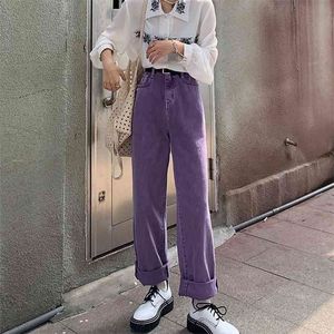 Bella taille haute violet jeans harajuku coréen ulzzang denim pantalon sauvage quotidien décontracté fille lâche pantalon streetwear 210809