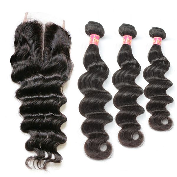 Bella – mèches brésiliennes vierges avec fermeture, Extensions ondulées, amples, profondes, teintables, trame noire, partie centrale, 6SDK