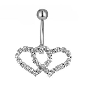 YYJFF D0335 anneaux de nombril Piercing bijoux double coeur clair