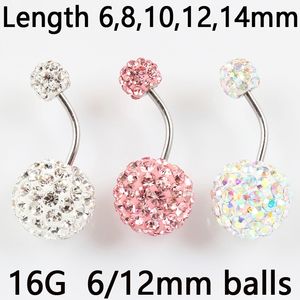 Belly button ring 6/12 mm ball 16G not allergic stainless steel piercing aurora white pink top quality navel bar body jewelry