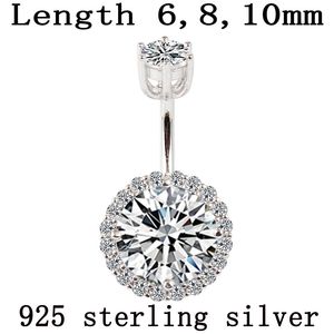 Anillo de ombligo real 925 piercing para el cuerpo joyería fina circón redondo no alérgico pin longitud 6 8 10 mm 925 plata
