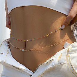 Chaînes de ventre 2pcs romantique chaîne de taille douce bohème cristal créatif perlé décor chaîne de ventre pour les femmes plage bikini chaîne bijoux de fête Z0508