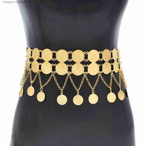 Chaînes de ventre Arabe Turc Kurde Inde Bijoux de Corps Doré Double Rangée Pièces Croix Chaîne Pendentif Chaînes de Ventre Ethnique Costume Ceintures pour WomenL231004