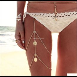 Belly Chains Body Sieraden Drop Delivery 2021 Blingbling retro overdrijving sexy geld munt tassel multi-layer been keten twee kleuren om te kiezen!