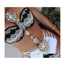 Belly Chains Bohamian Tribal Summer Beach Fashion Gold Charm Charme Sexy Body Crystal Rhinestone Flower Necklace Women Sieraden 2196 T DHTAK