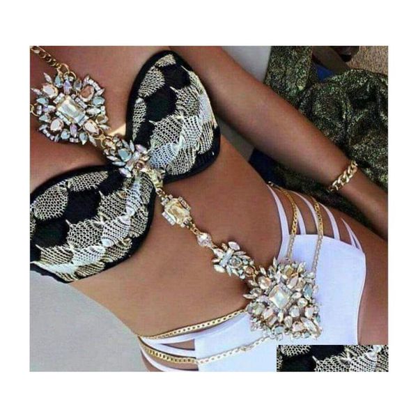 Chaînes De Ventre Bohamian Tribal Summer Beach Mode Chaîne En Or Charme Sexy Corps Cristal Strass Fleur Collier Femmes Bijoux 2196 T Dhtak