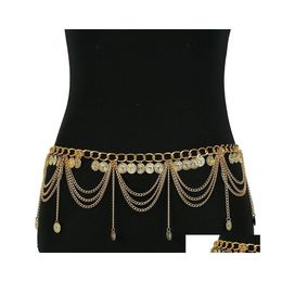 Belly Chains Bohemian Mtilayer Piercing dance riem taille keten sexy voor vrouwen goud metaal kristal munt lange kwikje lichaam sieraden cadeau ot0wv