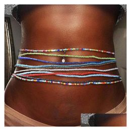 Cadenas para el vientre Estilo Boho Cuentas Cadena de cintura Elástica Colorf Bikini con cuentas Verano Playa Joyería para el cuerpo para mujeres Niñas Precio al por mayor Drop DHT0X