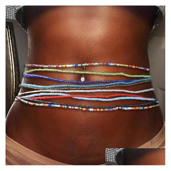 Cadenas para el vientre Estilo Boho Cuentas Cadena de cintura Colorf elástico con cuentas Bikini Verano Playa Joyería para el cuerpo para mujeres Niñas Precio al por mayor Drop Dhbp7