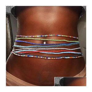 Cadenas de vientre Boho Cintura Cuentas Cadena Elástica Colorf Con cuentas Bikini Verano Playa Moda Joyería corporal para mujeres Niñas Venta al por mayor Drop Del Dh6Mr