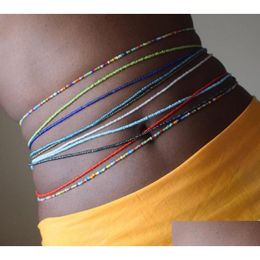 Cadenas de vientre Colorf Diseño de arroz Beads Enlace de cintura Bikini Joyería de la cadena del cuerpo y Girl Women Summer 30 Colors Drop entrega OTOCB