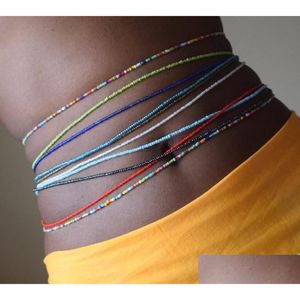 Chaînes de ventre Colorf riz conception perles taille lien Bikini corps chaîne bijoux Y fille femmes été 30 couleurs livraison directe Dhksf