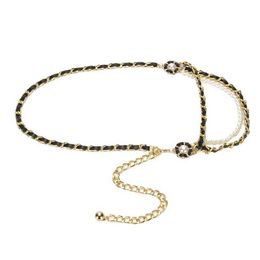 Chaînes de ventre Ins européennes et américaines nouvelle chaîne de taille en cuir mode féminine chaîne polyvalente décoration de perles avec jupe chaîne de taille fine Z0508