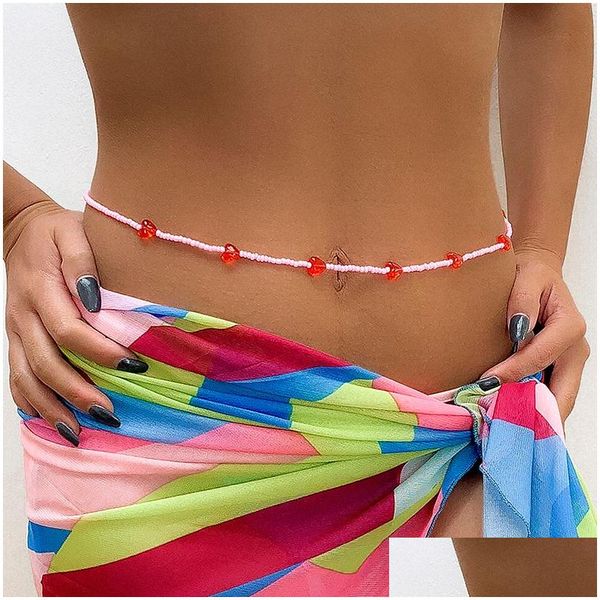 Chaînes de ventre Mode Summer Sweet Pink Love Beach Perlé Femmes Taille Chaîne Bijoux de corps Y Bikini pour femmes Accessoires Drop Livraison Dhnjc