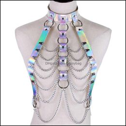 Chaînes de ventre holographique corps chaîne harnais haut Punk femmes Holo arc-en-ciel taille bijoux Festival Rave tenue livraison directe 2021 Bdesybag Dhieh