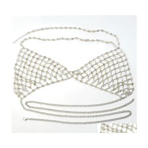 Chaînes de ventre Idealway Sexy Crystal Strass Bijoux de corps Mode Bikini Chaîne Collier Creux Sous-vêtements Soutien-gorge Conception Été Bea Dhcpt