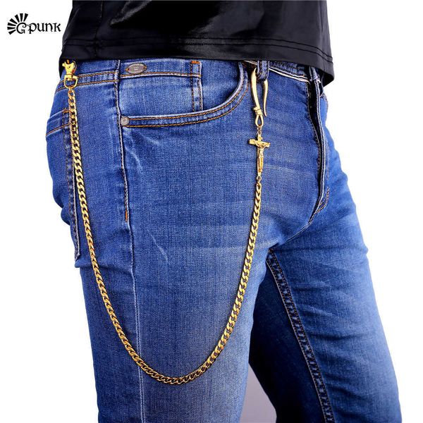 Cadenas para el vientre Jesús Cruz Cinturón Cadena de cintura para hombre Pantalones para hombre Cadena Cristiana Religiosa Jeans Cadenas de eslabones Oro rosa Dorado Plata Negro Color Z0508