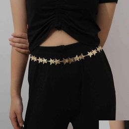 Cadenas para el vientre Pentagrama Cadena de cintura de metal de una sola capa para mujeres Accesorios de dijes Kpop Joyería para el cuerpo Moda Drop Delivery Dhgarden Dhzwo