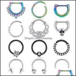 Chaînes de ventre Anneaux Anneau de nez Fer à cheval 16G Boucles d'oreilles en acier inoxydable Cartilage Hoop Helix Tragus Septum Piercing Jewerly Drop Bdesybag Dhykt