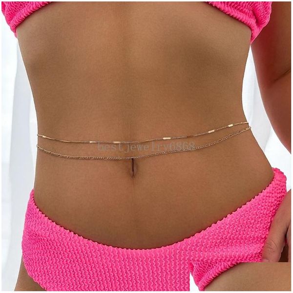 Chaînes du ventre Simple Sexy Thin Chain Taille pour les femmes Summer Beach Bikinis Party Vintage Rave Body Bijoux Y2K Accessoires Drop de Dhljg