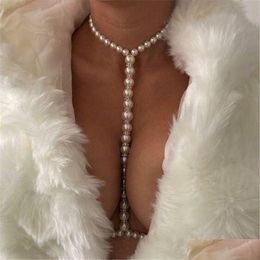Belly Chains Stonefans Fashion Pearl Body Chain Bra Necklace Harness for Women Summer Y Bikini Crystal Taille Beach Jewelr Drop Dhcvp