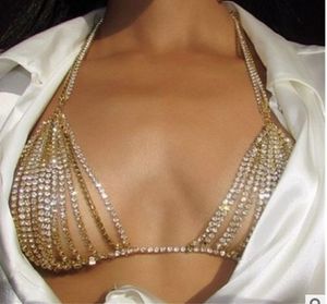 Chaînes de ventre été Sexy brillant cristal soutien-gorge Bikini poitrine chaîne buste corps bijoux harnais pour femmes charme plage robe collier 230614