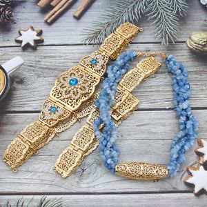 Buikkettingen Sunspicems Lichtblauwe Marokkaanse riem Vrouwen Meerlaagse stenen ketting Choker Caftan Sieraden Algerije Bruidsets 230802