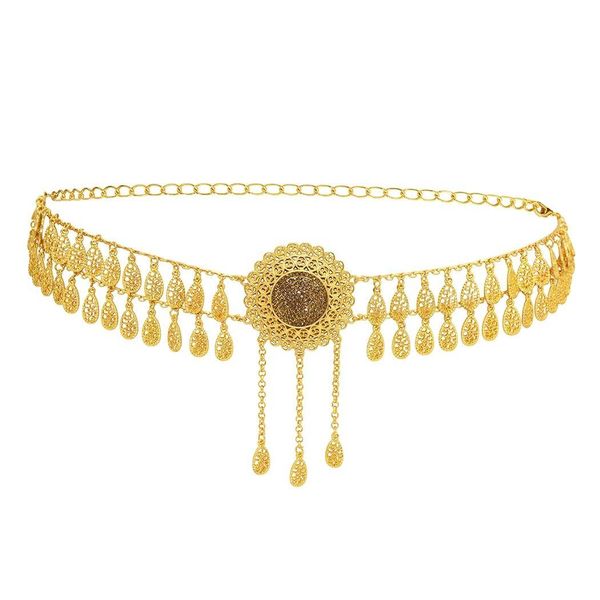 Chaînes de ventre US Entrepôt Vintage Gold Metal Femmes Creux Tournesol Forme Taille Chaîne Ceinture Femme Brillant Cristal Drop Livraison Jewelr Dhqhx