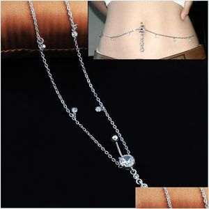 Cadenas para el vientre Wasit Bell Chain Crystal Body Jewelry Acero inoxidable Rhinestone Botón del ombligo Piercing Anillos colgantes para mujeres Regalo Gota DHXFF