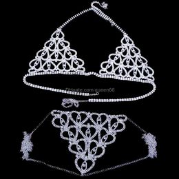 Chaînes de ventre femmes coeur strass soutien-gorge corps chaîne de poitrine accessoires bijoux en cristal transparent string culottes sous-vêtements 49 E3 Drop D Dhxom