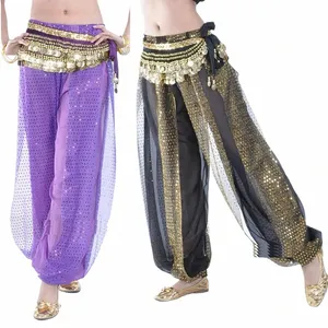 Pantalon sarouel de danse du ventre arabe Halen lanterne brillant pantalon fantaisie tenue de danse indienne taille libre ceinture non incluse n1Mb #