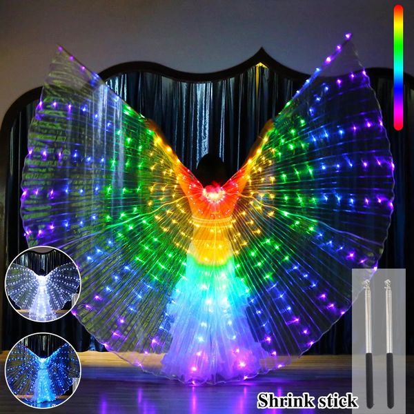 Belly Dance LED ISIS Wings Butterfly Fairy Wings con barras telescópicas Ciractos brillantes para fiestas de carnaval Disfraces de Halloween 240513