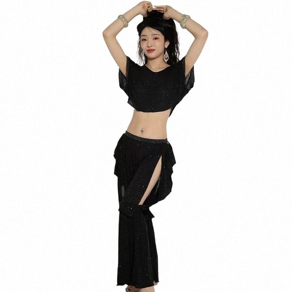 Vêtements de pratique de danse du ventre Ensemble manches courtes Top + pantalon 2pcs Cusomzied Adulte Enfants Costume de danse du ventre Kid Oriental Outfit h70s #