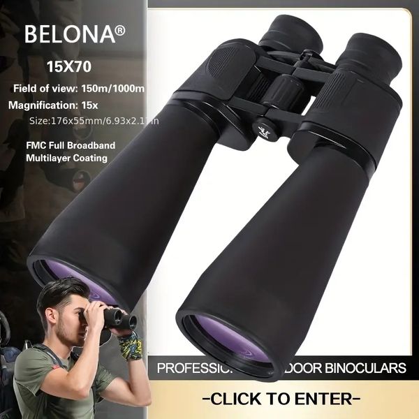 BELONA 15*70 telescopio grande aleación + cuerpo de Metal HD binoculares para caza al aire libre Spyglass óptico Lll visión nocturna BL-04