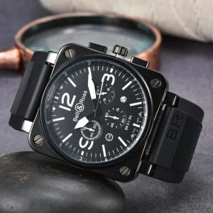 Montre homme BelRos Montre à quartz cloche cuir marron bracelet caoutchouc noir rose Six aiguilles Fonction complète Verre saphir Chronographe multifonction Trois yeux