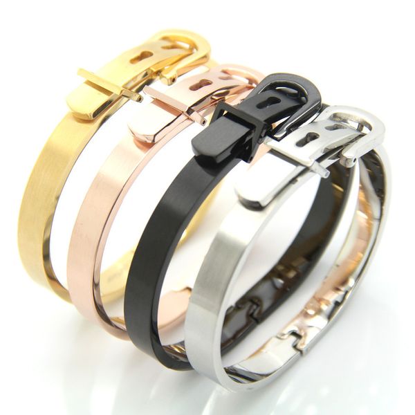 Bracelet boucle ceinture, bracelet acier titane noir pur, bracelet design couple, cadeau amour